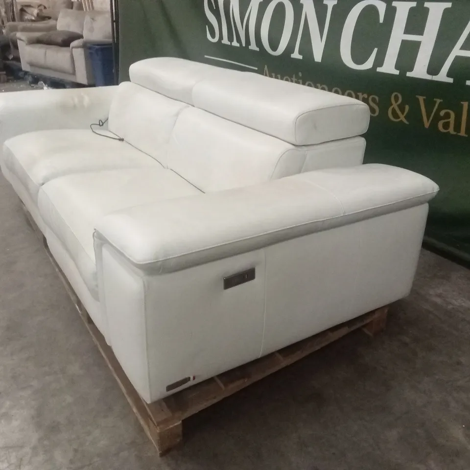 QUALITY DESIGNER 3 SEATER WHITE LEATHER POWER RECLINER SOFA