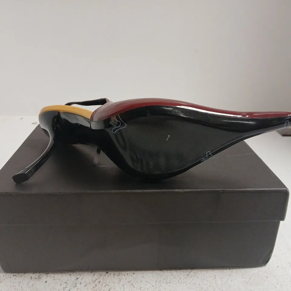 BOXED PAIR OF SAINT LAURENT WOMEN'S RED PATENT SLINGBACK HIGH-HEEL SHOES - SIZE UNSPECIFIED