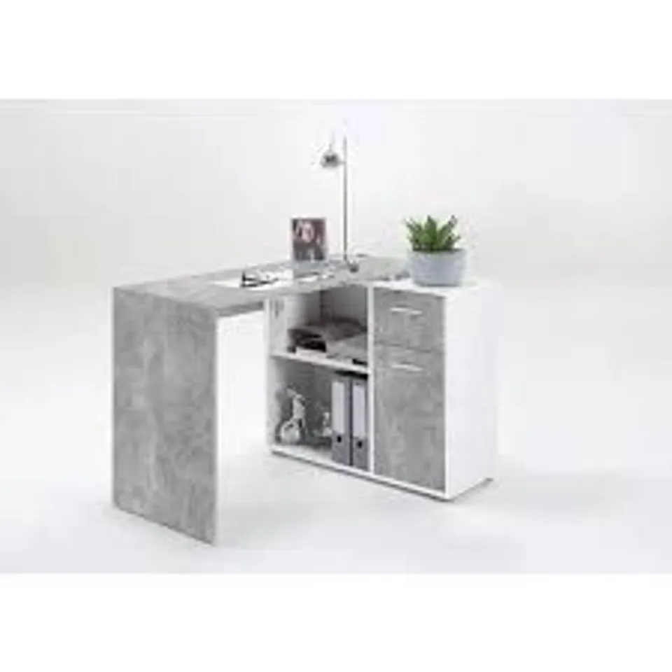 BOXED CORNER DESK ALBRECHT - CONCRETE COLOUR/WHITE - 117X74X83 CM
