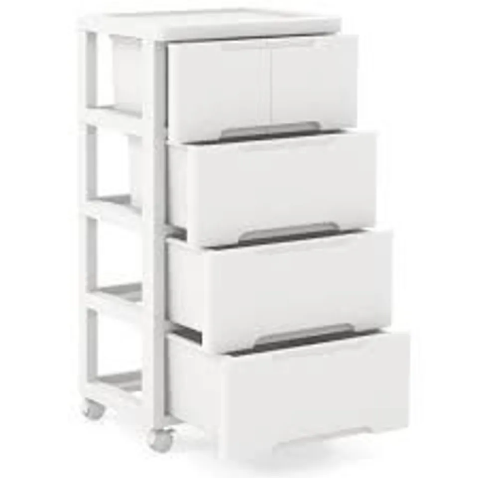 BOXED COSTWAY 4 DRAWER WHITE VERTICAL ROLLING STORAGE CABINET