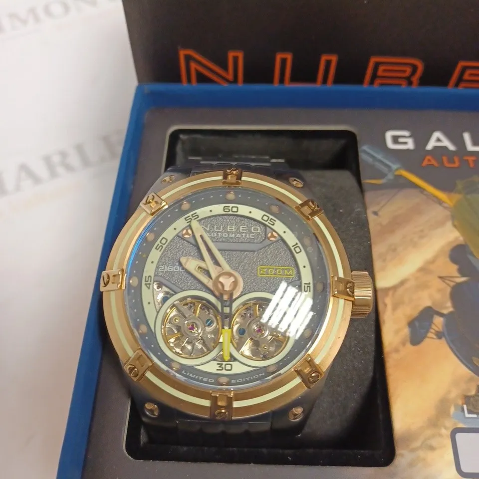 BOXED NUBEO GENTS GALLILEO LTD ED AUTOMATIC WATCH STAINLESS STEEL WITH NUSOUND AUDIO EAR BUDS