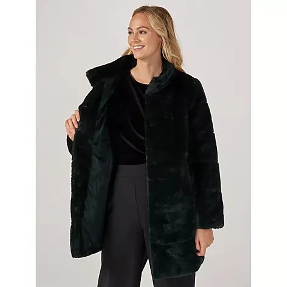 CENTIGRADE LONG LINE FAUX FUR COAT IN FOREST GREEN SIZE SMALL 