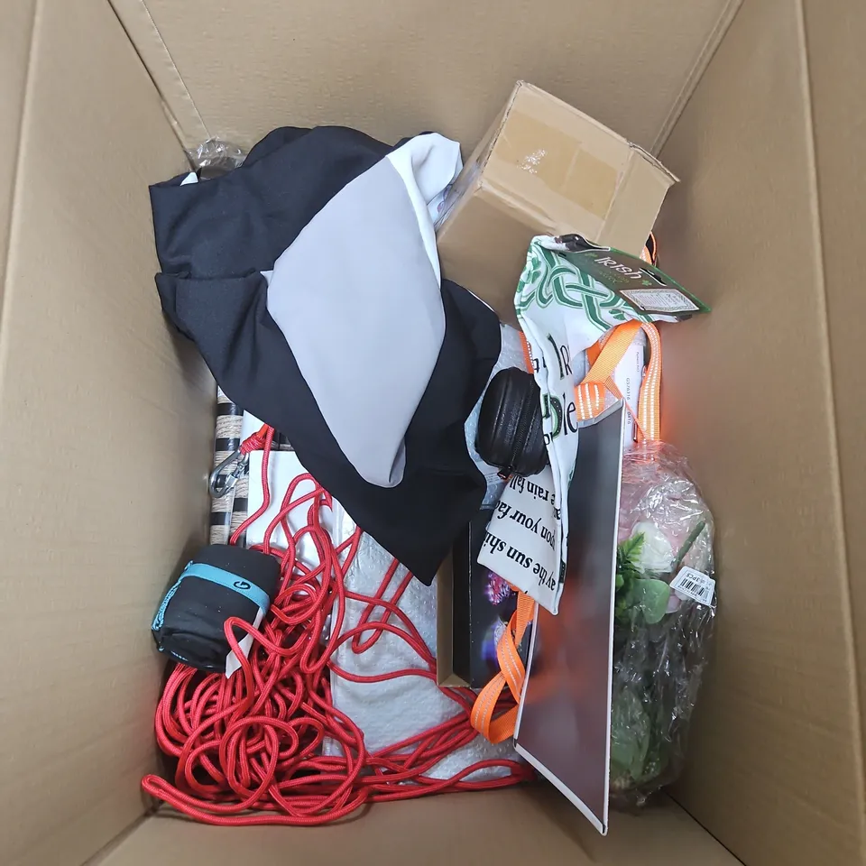 BOX OF APPROXIMATELY 12 ASSORTED HOUSEHOLD ITEMS TO INCLUDE - YARN - CJS CAT LITTER - LIL-LETS MATERNITY BREAST PADS - ETC