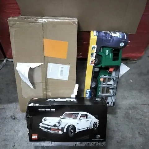 PALLET OF HOUSEHOLD ITEMS TO INCLUDE vibration plate, lego Porsch 911, toy truck and other assorted items 