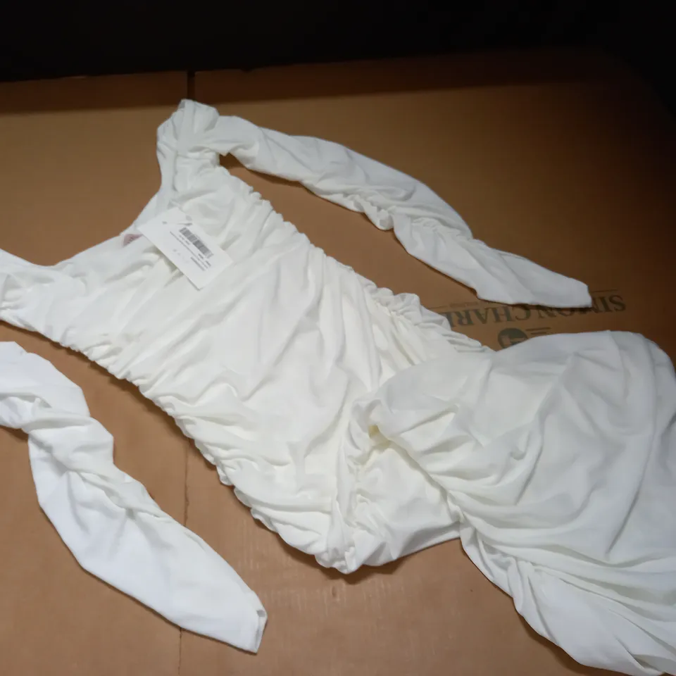 CLUB OF LONDON SQUARE NECK RUCHED MIDI DRESS IN WHITE - 10
