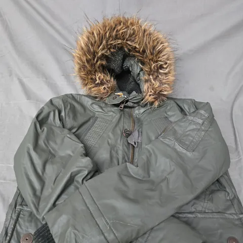 SUPERDRY PARKA JACKET WITH FUR-HOOD – OLIVE GREEN, XXL