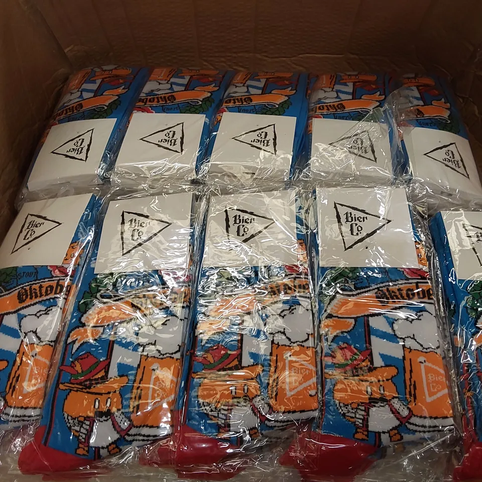 BOX OF APPROXIMATELY 320 BRAND NEW BIER CO OKTOBERFEST SOCKS (1 BOX)
