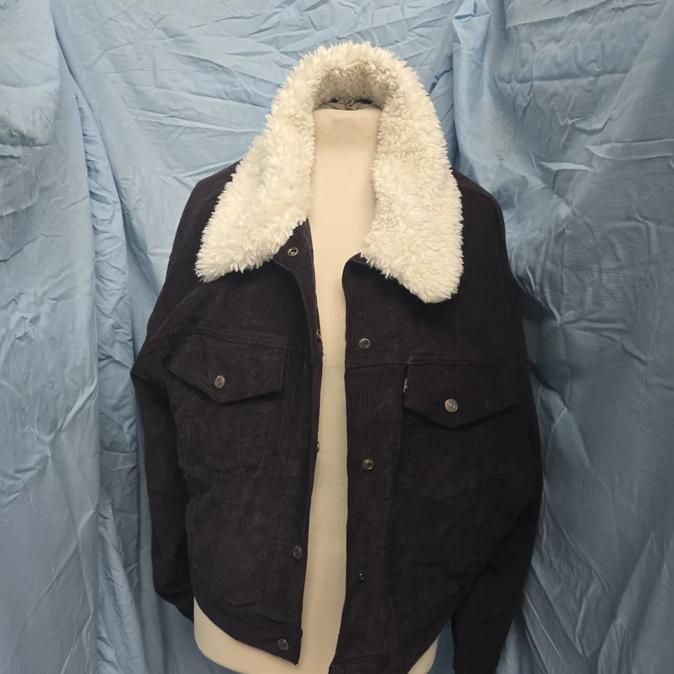 LEVI'S CORDUROY JACKET WITH SHEARLING COLLAR – BLACK, SIZE XL
