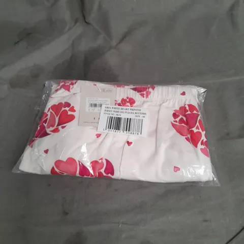 BAGGED CYBERJAMMIES ARIA JERSEY WIDE LEG PYJAMA BOTTOMS IN WHITE HEART PRINT SIZE 16