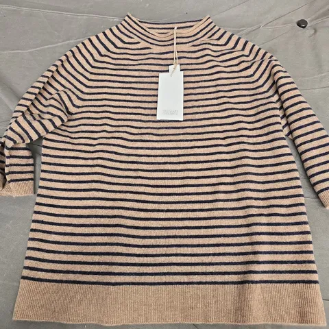 TOAST STRIPE WOOL CASHMERE HALF SLEEVE SWEATER IN BISCUIT - MEDIUM
