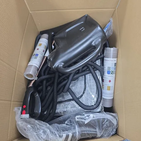 BOX OF APPROXIMATELY 15 ASSORTED HOUSEHOLD ITEMS INCLUDING IRISROOM SELF ADHESIVE FLOOR TILES AND 6L WATERING CAN