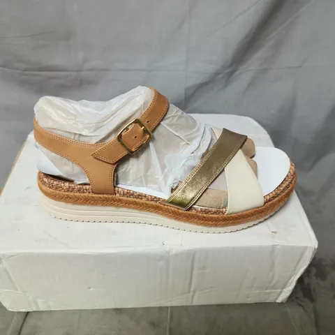 WOMEN'S ESPADRILLE WEDGE SANDALS – BEIGE & GOLD STRAPS UK SIZE 6.5