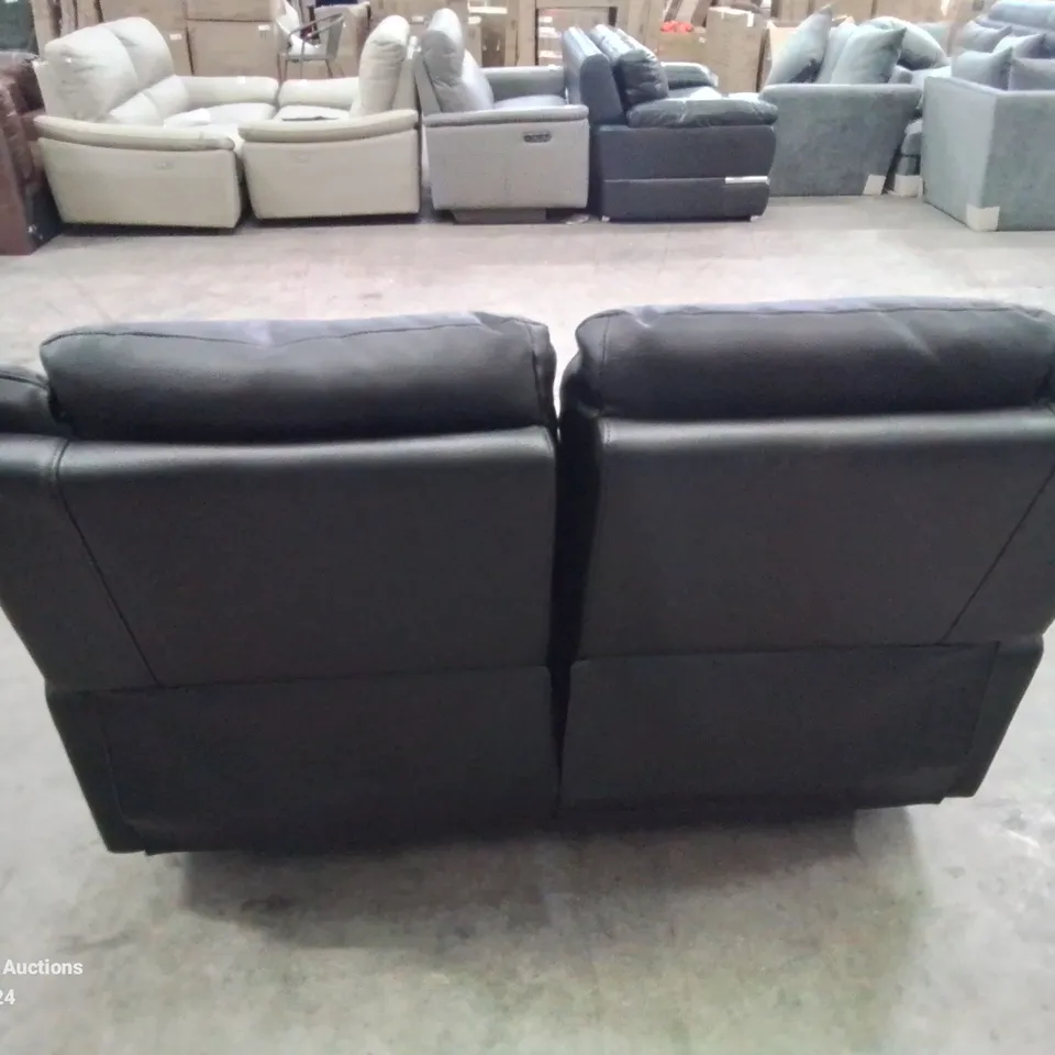 QUALITY DESIGNER 2 SEATER BLACK FAUX LEATHER UPHOLSTERED RECLINER SOFA 