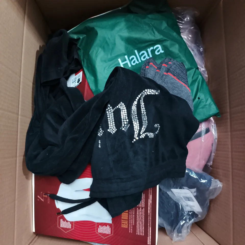 LARGE BOX OF APPROXIMATELY 25 ASSORTED CLOTHING ITEMS IN VARIOUS COLOURS, STYLES AND SIZES - COLLECTION ONLY