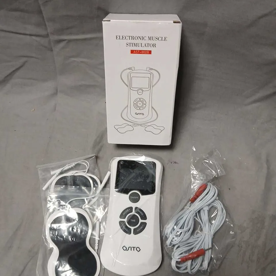 ELECTRONIC MUSCLE STIMULATOR – AST-802B WITH ELECTRODES & LEAD WIRES