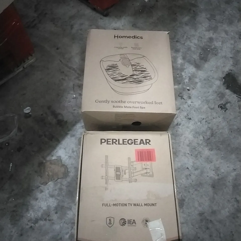 PALLET OF ASSORTED ITEMS TO INCLUDE; FOOTSPA, TV WALL MOUNT 