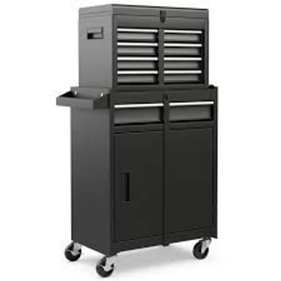 BOXED COSTWAY 2-IN-1 ROLLING TOOL CHEST WITH 5 SLIDING LOCKABLE DRAWERS - BLACK