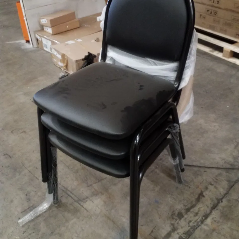 SET OF 3 BLACK LEATHER STACKING CHAIRS