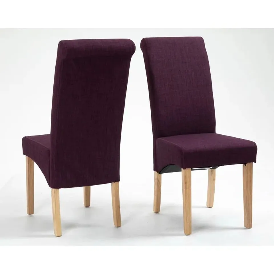 PAIR OF BOXED GANGY UPHOLSTERED DINING CHAIRS .PURPLE FABRIC 