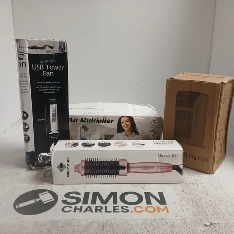 BOX OF APPROXIMATELY 20 ASSORTED HOUSEHOLD ITEMS TO INCLUDE USB TOWER FAN, WAVY CHIC HAIR STYLING COMB, AIR MULTIPLIER, HUMIDIFYING FAN ETC