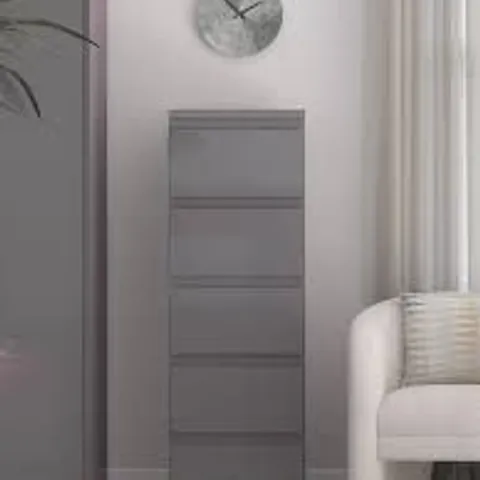 BOXED LAYTON GLOSS 5 DRAWER CHEST - GREY (2 BOXES)