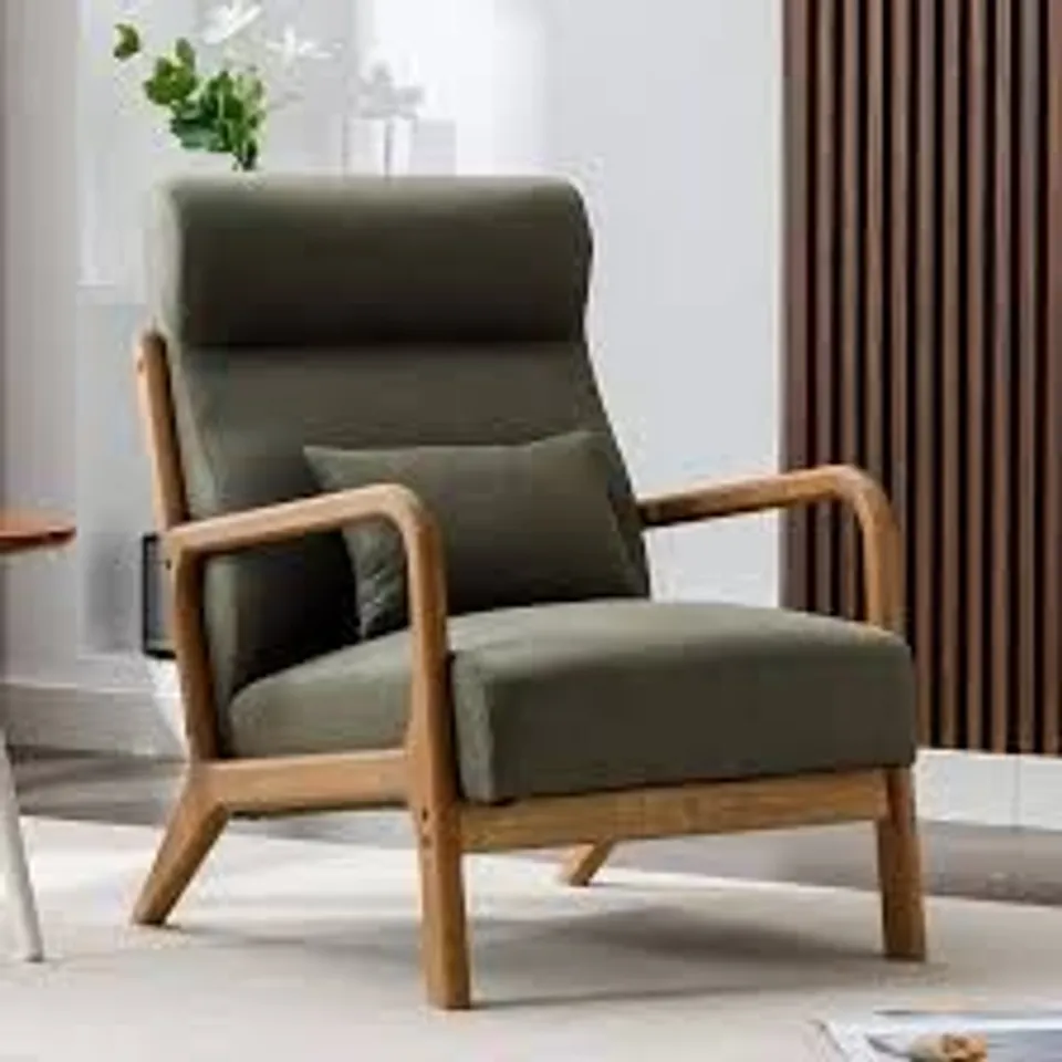 BOXED ANJHOME MID CENTURY MODERN ACCENT CHAIR, SINGLE FABRIC LOUNGE READING ARMCHAIR WITH SOLID WOOD FRAME - GREEN