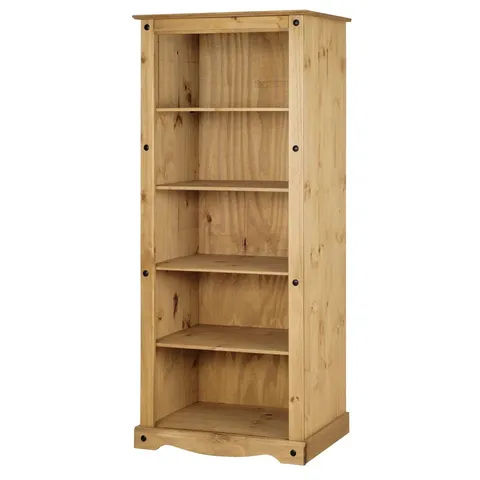 BOXED NATISHA BOOKCASE SOLID WOOD 5 SHELF - DISTRESSED WAXED PINE (1 BOX)