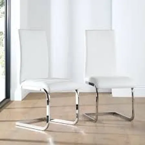 BOXED CELESTE DINING CHAIR, WHITE PREMIUM FAUX LEATHER & CHROME (1 BOX)