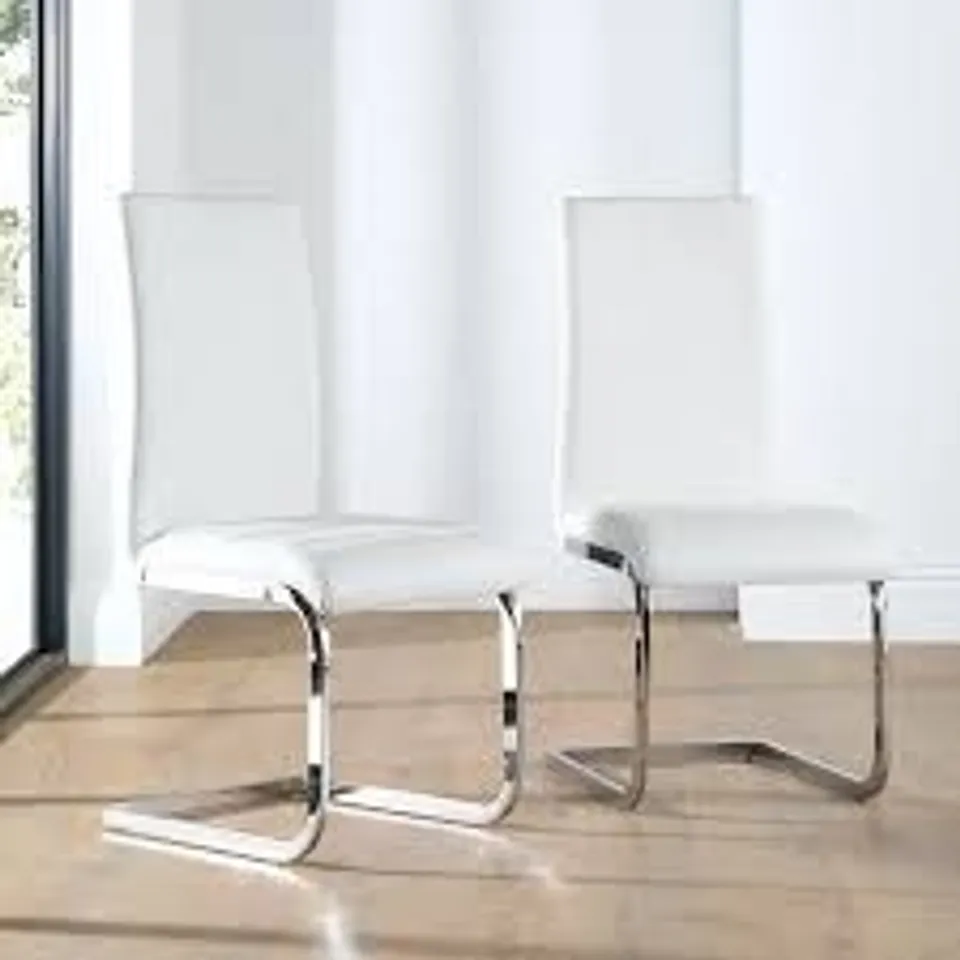 BOXED CELESTE DINING CHAIR, WHITE PREMIUM FAUX LEATHER & CHROME (1 BOX)