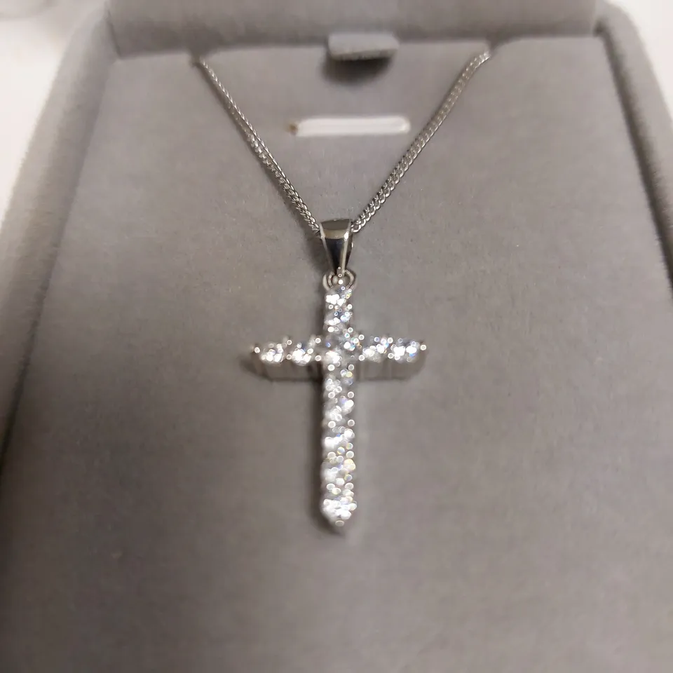 BOXED SAY IT WITH DIAMONDS STERLING SILVER 0.10CT DIAMOND CRUCIFIX NECKLACE