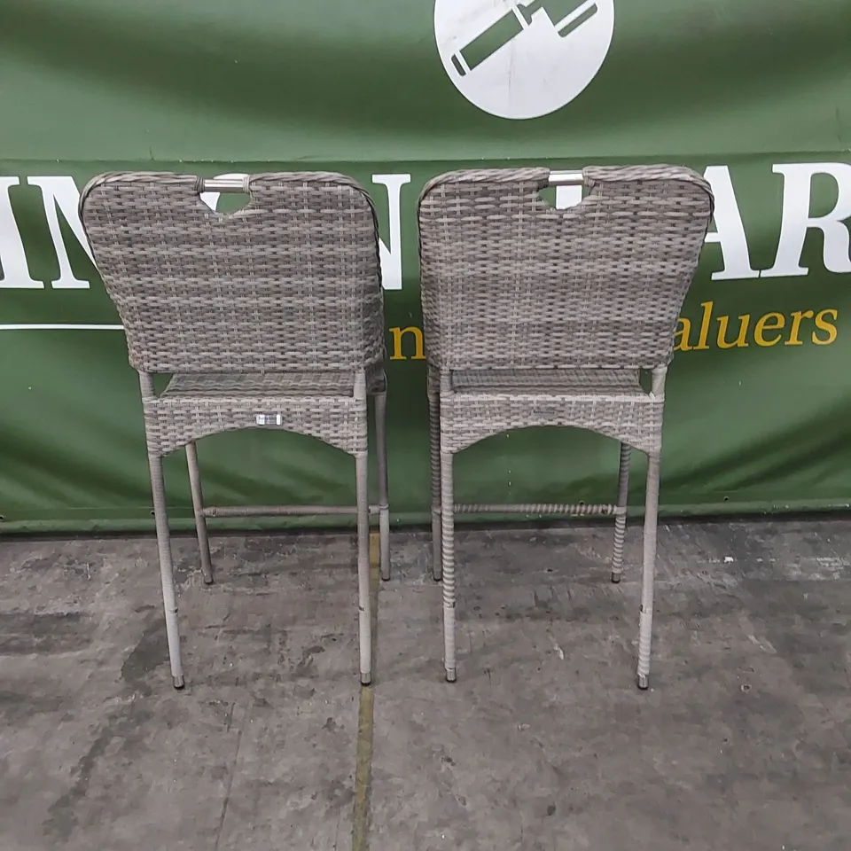 PAIR OF PORTO RATTAN PATIO BAR STOOLS IN GREY