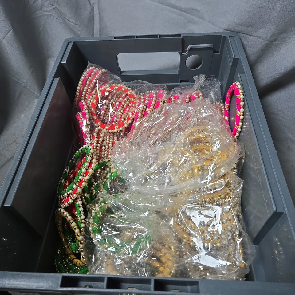 BOX OF COSTUME BRACELETS ASSORTED COLOURS