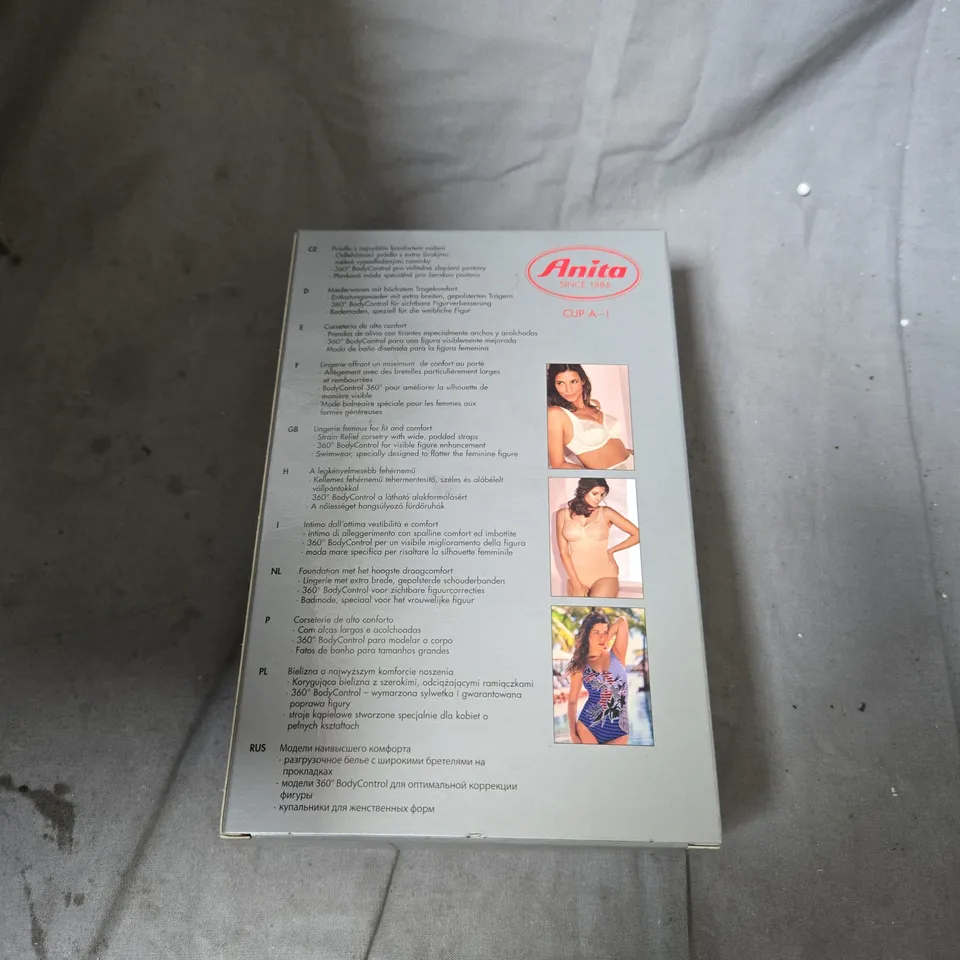 BOX OF APPROXIMATELY 8 ASSORTED CLOTHING ITEMS INCLUDING ANITA COMFORT BRA , SLENDERELLA HOUSECOAT AND ANITA BRA