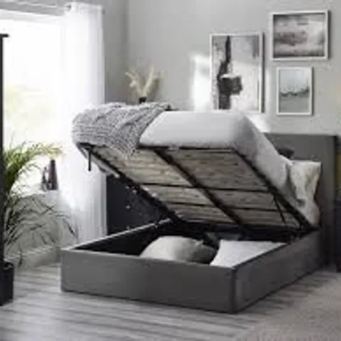 BOXED JULIAN BOWEN SHOREDITCH HIGH HEADBOARD LIFT-UP OTTOMAN STORAGE BED - SLATE GREY // DOUBLE SIZE (2 BOXES)