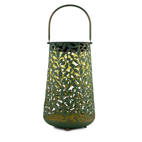 GARDEN STORIES OUTDOOR SOLAR LEAF PATTERN CYLINDRICAL LANTERN