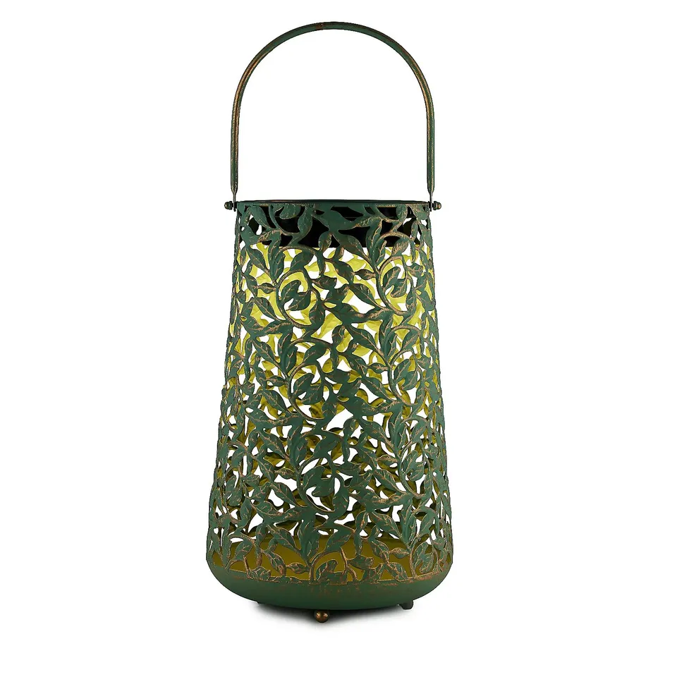 GARDEN STORIES OUTDOOR SOLAR LEAF PATTERN CYLINDRICAL LANTERN
