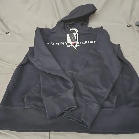 TOMMY HILFIGER NAVY HOODIE XL WITH WHITE DRAWSTRINGS