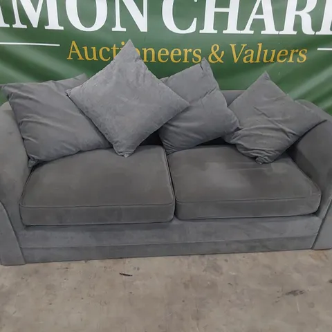 DESIGNER THREE SEATER SOFA WITH SCATTER CUSHIONS GREY FABRIC