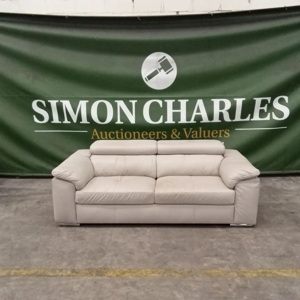 BRADY 100% PREMIUM LEATHER 3 SEATER SOFA - PEBBLE GREY RRP £1149