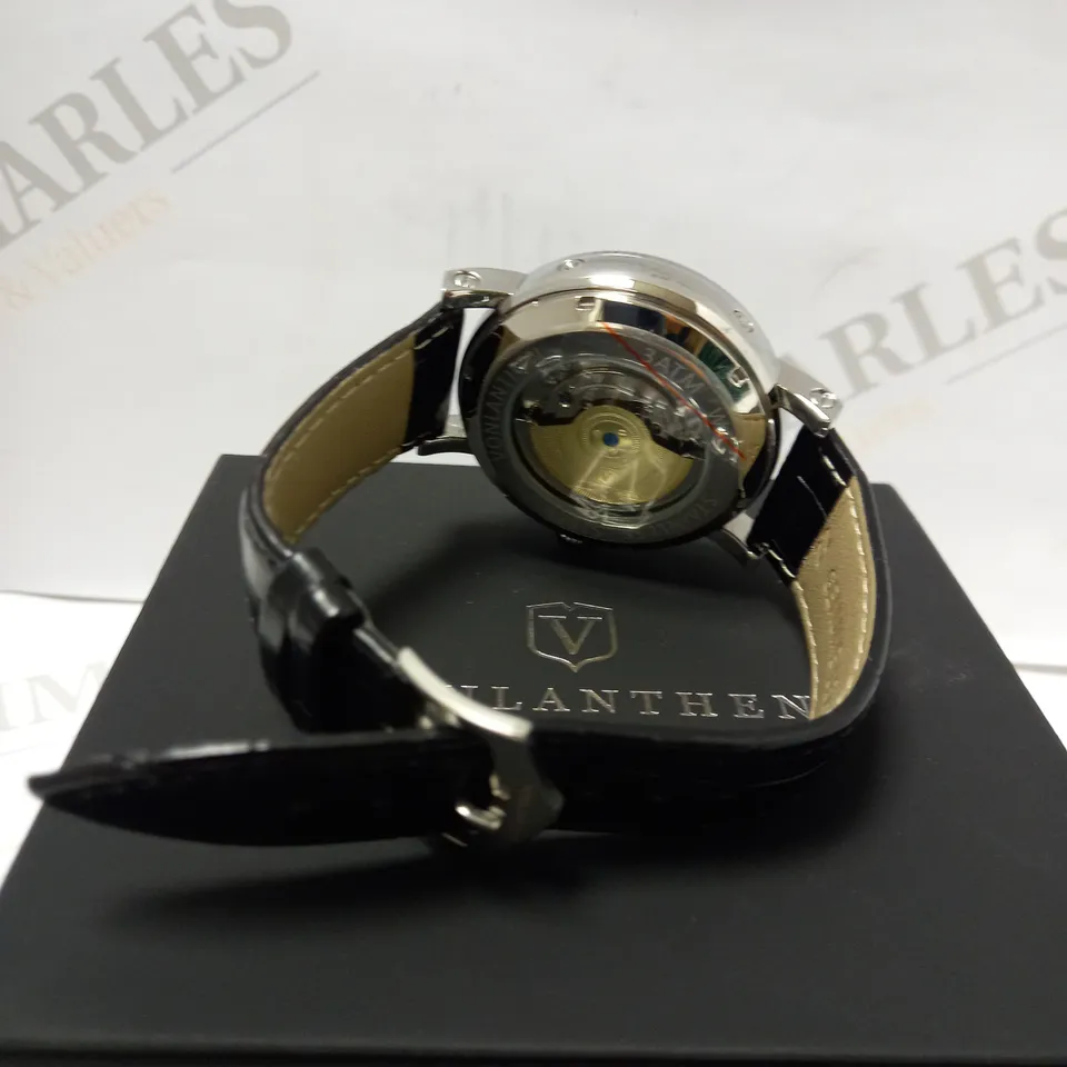VONLANTHEN PART SKELETON CHRONOGRAPH BLACK LEATHER STRAP WRISTWATCH