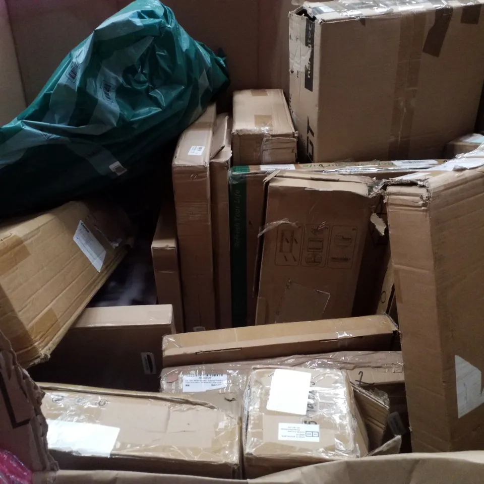 PALLET CONTAINING ASSORTED PRODUCTS INCLUDING PROJECTOR SCREEN, MONITOR STAND, 27" LED MONITOR, RGB KEYBOARD & FOOT BATH