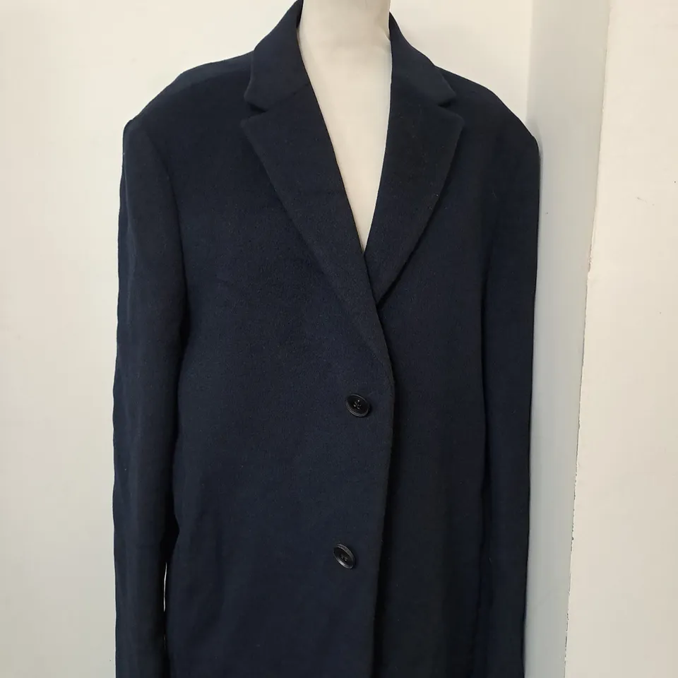 REISS NAVY BLUE GABLE WOVEN EPSOM OVERCOAT - XXL