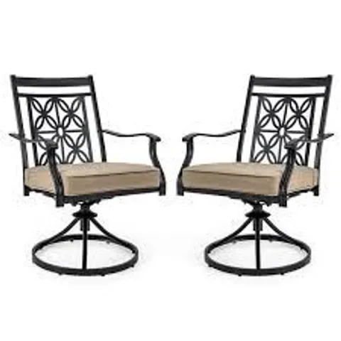 BOXED COSTWAY 2-PIECE METAL PATIO SWIVEL CHAIR WITH BEIGE CUSHION