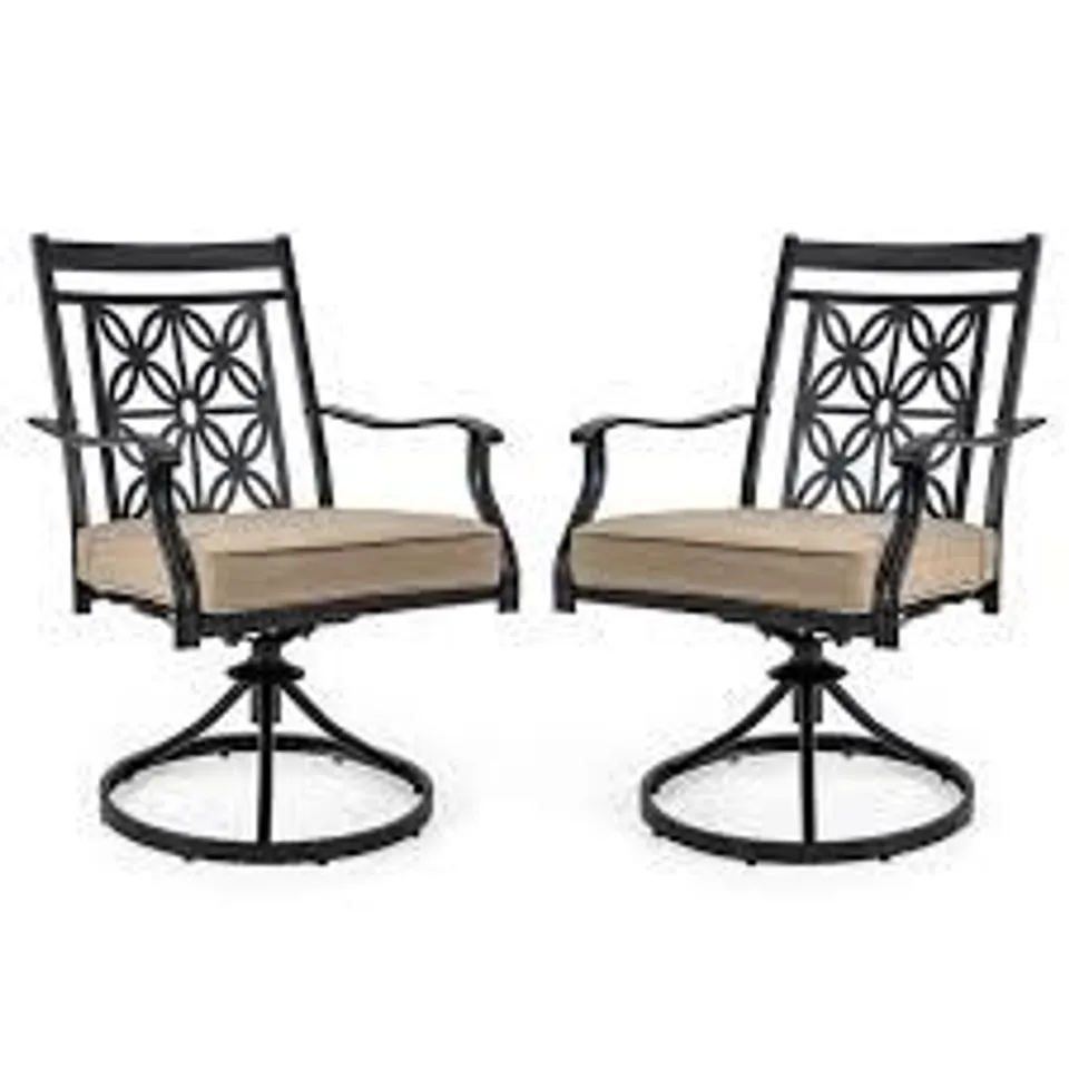 BOXED COSTWAY 2-PIECE METAL PATIO SWIVEL CHAIR WITH BEIGE CUSHION