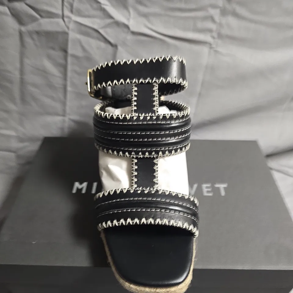 BOXED PAIR OF MINT VELVET RIA BLACK WHIPSTITCH WEDGE SHOE - UK SIZE 6