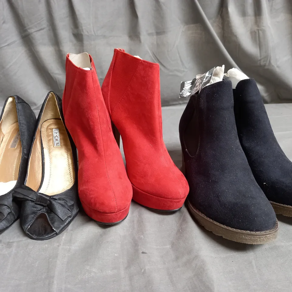 APPROXIMATELY 10 ASSORTED PAIRS OF SHOES IN VARIOUS COLOURS, STYLES, AND SIZES