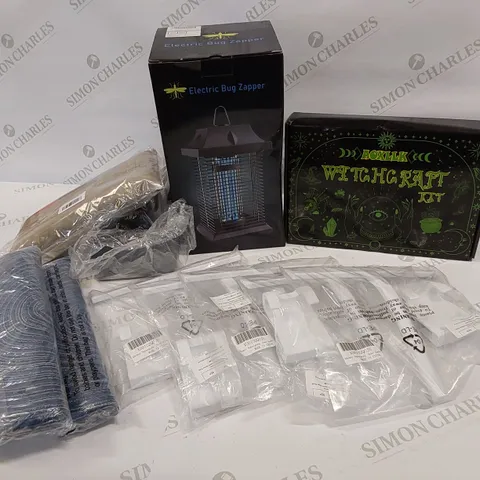 11 BRAND NEW ITEMS TO INCLUDE: WITCHCRAFT KIT, ELECTRIC BUG ZAPPER, 2 PACKS OF COASTERS, 5 SHOWER SQUEEGEES, PACK OF 2 GREY RUBBER TRAYS