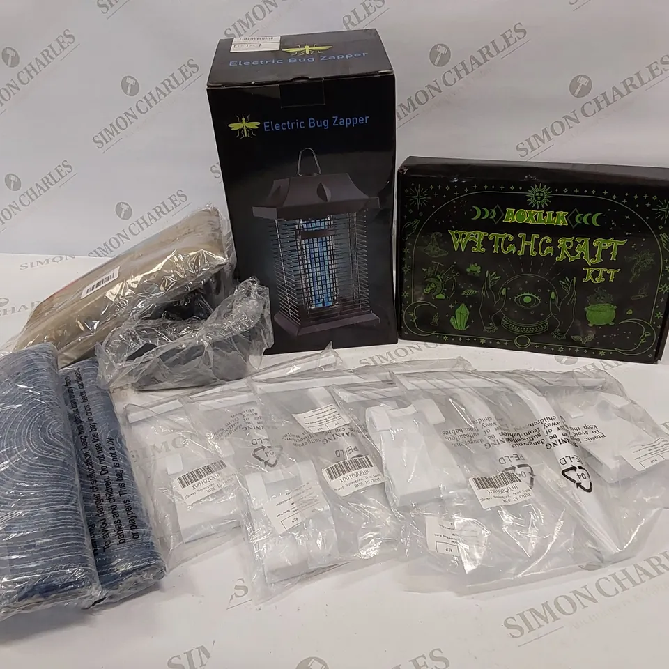 11 BRAND NEW ITEMS TO INCLUDE: WITCHCRAFT KIT, ELECTRIC BUG ZAPPER, 2 PACKS OF COASTERS, 5 SHOWER SQUEEGEES, PACK OF 2 GREY RUBBER TRAYS