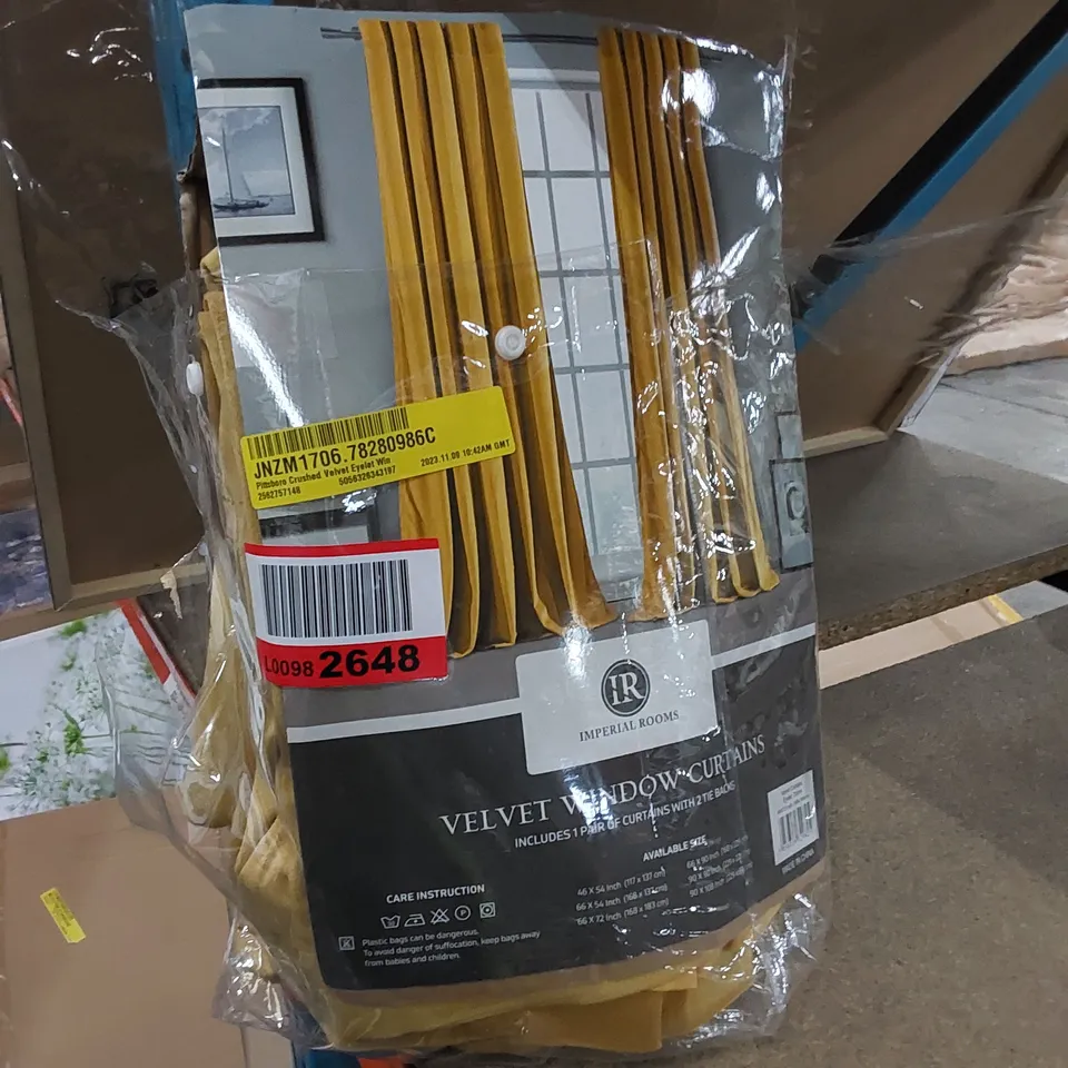 PITTSBORO CRUSHED VELVET EYELET WINDOW CURTAINS - OCHRE // SIZE: 168 X 183cm