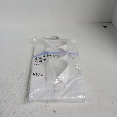 M&S BOYS SHORT SLEEVE WHITE SHIRTS PACK OF 3 8 - 9 YEARS